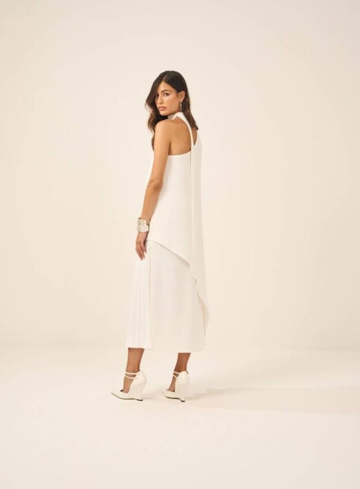 VESTIDO CREPE FENDA PLISSADO VANILA - Imagem 2
