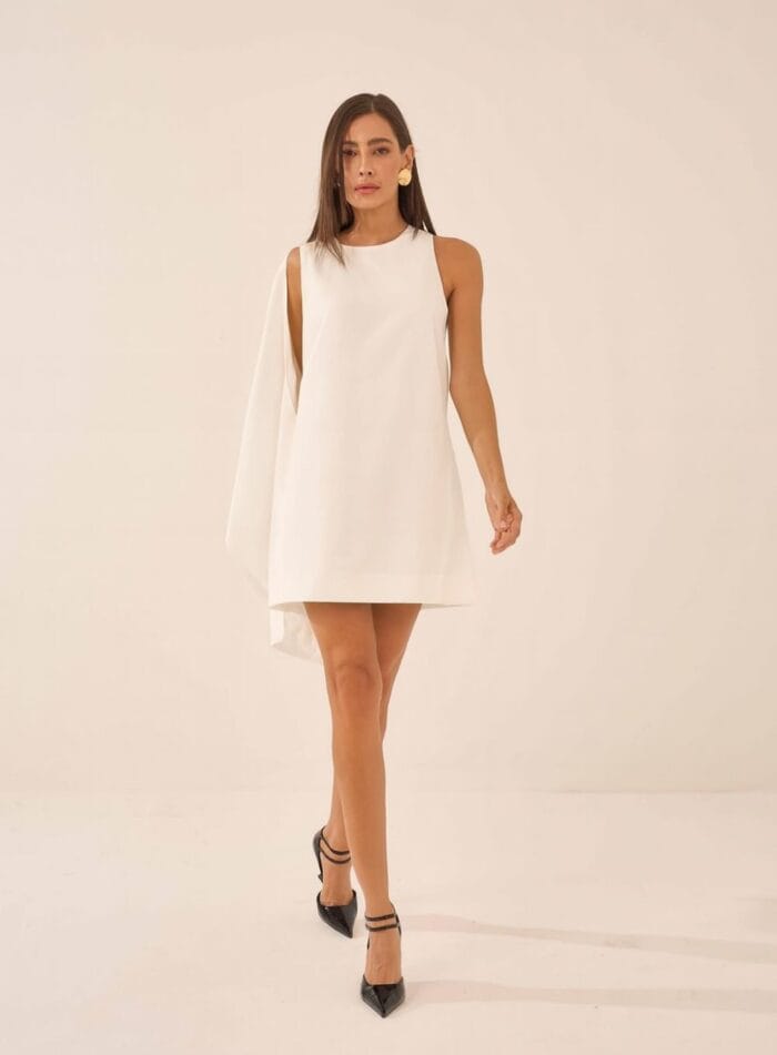 VESTIDO CURTO OMBRO SOBREPOSIÇÃO OFF WHITE - Imagem 1