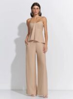 CONJUNTO BLUSA FENDA CALCA WIDE CREPE MUNIQUE AREIA