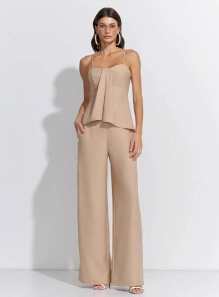 CONJUNTO BLUSA FENDA CALCA WIDE CREPE MUNIQUE AREIA