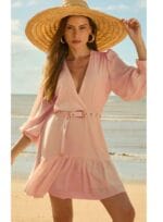 VESTIDO CURTO MANGA FIVELA BOHO ROSA BEBE