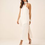 VESTIDO CREPE FENDA PLISSADO VANILA