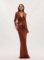 CONJUNTO BLUSA/SAIA CLARA MARROM DROME
