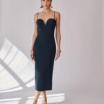 VESTIDO MIDI DECOTE CORACAO AZUL MARINHO