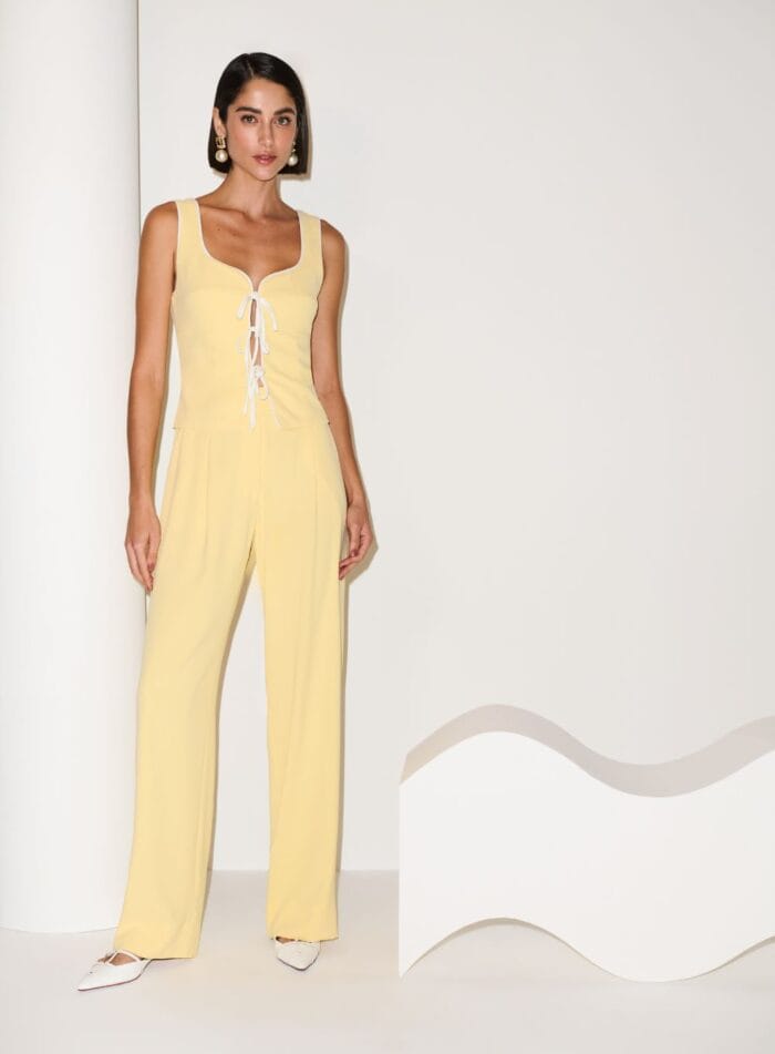 COJUNTOP TOP AMARRACAO CONTRASTANTE CALCA WIDE AMARELO - Imagem 1