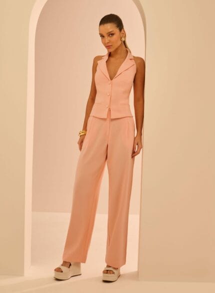 CONJUNTO COLETE FRENTE UNICA E CALCA LARANJA