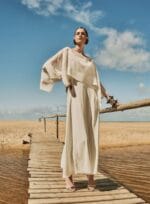 VESTIDO MANGA FARTA CREPE C/ TRANSPARENCIA OFF WHITE