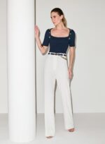 BLUSA MANGA CURTA DECOTE COM BOTOES MARINHO - Imagem 3