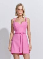 VESTIDO CURTO DETALHE CINTO LINEN CASUAL ROSA - Imagem 2
