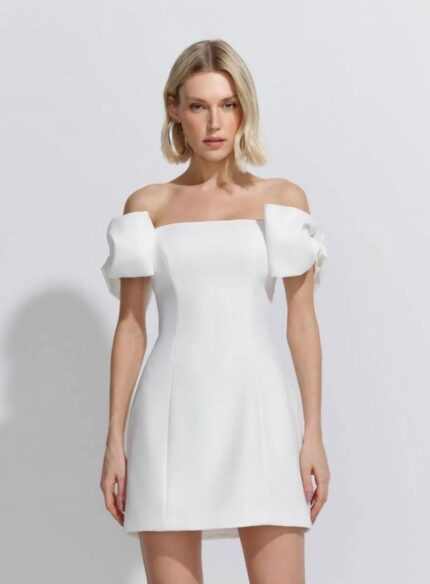VESTIDO CURTO OMBRO A OMBRO LACOS ALFAITARIA TWILL OFF WHITE