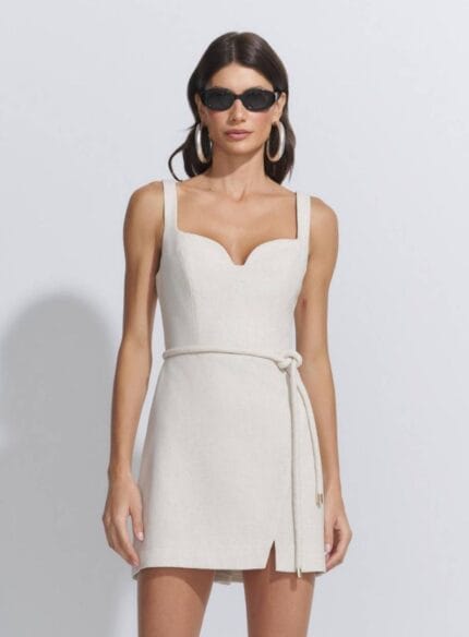 VESTIDO CURTO DETALHE CINTO LINEN CASUAL NATURAL