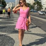 VESTIDO CURTO DETALHE CINTO LINEN CASUAL ROSA