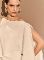 VESTIDO MIDI LINHO ASSIMETRICO OFF WHITE - Imagem 3