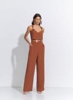 CONJUNTO BLUSA DETALHE ALCA WIDE LEG CREPE VOGUE CACAU