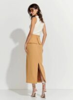 SAIA MIDI PEPLUM CREPE ELEGANCE CAMEL - Imagem 2