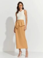 SAIA MIDI PEPLUM CREPE ELEGANCE CAMEL