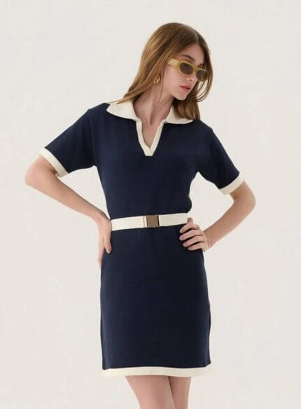 VESTIDO CURTO POLO TRICOT MARINHO