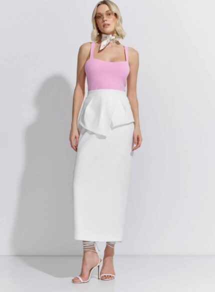 SAIA MIDI PEPLUM CREPE ELEGANCE  OFF WHITE