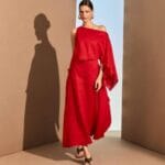 VESTIDO MIDI LINHO ASSIMETRICO VERMELHO