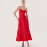 VESTIDO MIDI METAL ALCA VERMELHO