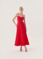 VESTIDO MIDI METAL ALCA VERMELHO