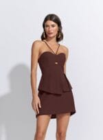 VESTIDO CURTO DETALHES FRENTE CREPE INFINITY CACAU - Imagem 2