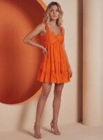 VESTIDO MINI BOJO TORCIDO DRAPEADO LARANJA