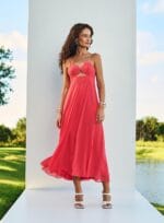 VESTIDO MATELASSE FLUIDO LARANJA LIVING CORAL