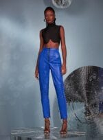 CALCA SKINNY COURO AZUL BIC