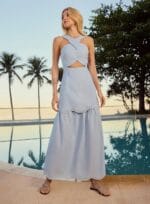 VESTIDO MAXI MIDI FESTONE AZUL MILKY