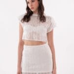 CONJUNTO TOP E SAIA OFF WHITE