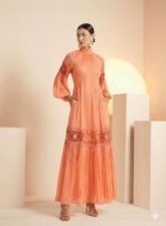 VESTIDO LONGO DECOTE COSTAS RENDA PESSEGO