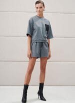 CONJUNTO TSHIRT E SHORT MOLETON NYLON CINZA/PRETO