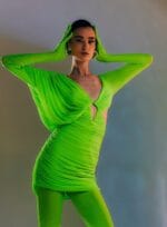 VESTIDO TULE MINI MANGA DRAPE VERDE CLARO - Imagem 4