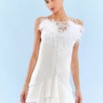 VESTIDO MINI BABADOS PLUMAS OFF WHITE