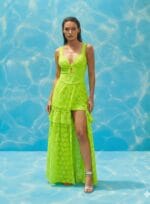 VESTIDO LONGO TRESPASSE CHIFFON DEVOR VERDE NEON