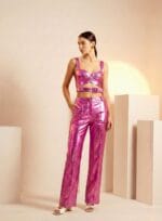 CONJUNTO TOP PESPONTO E CALCA SKINNY FUCSIA