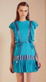 VESTIDO MINI C BABADOS E GALAO TRICOT AZUL - Imagem 2