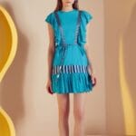 VESTIDO MINI C BABADOS E GALAO TRICOT AZUL