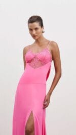 VESTIDO SLIP DECOTE RENDA ROSA - Imagem 2