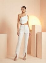 CALCA ALFAIATARIA BOLSO CHAPADO OFF WHITE