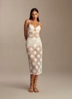 VESTIDO MIDI RENDA COM BANDAGEM OFF WHITE