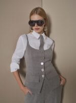 CONJUNTO BLUSA CALCA ALFAIATARIA RISCA CINZA