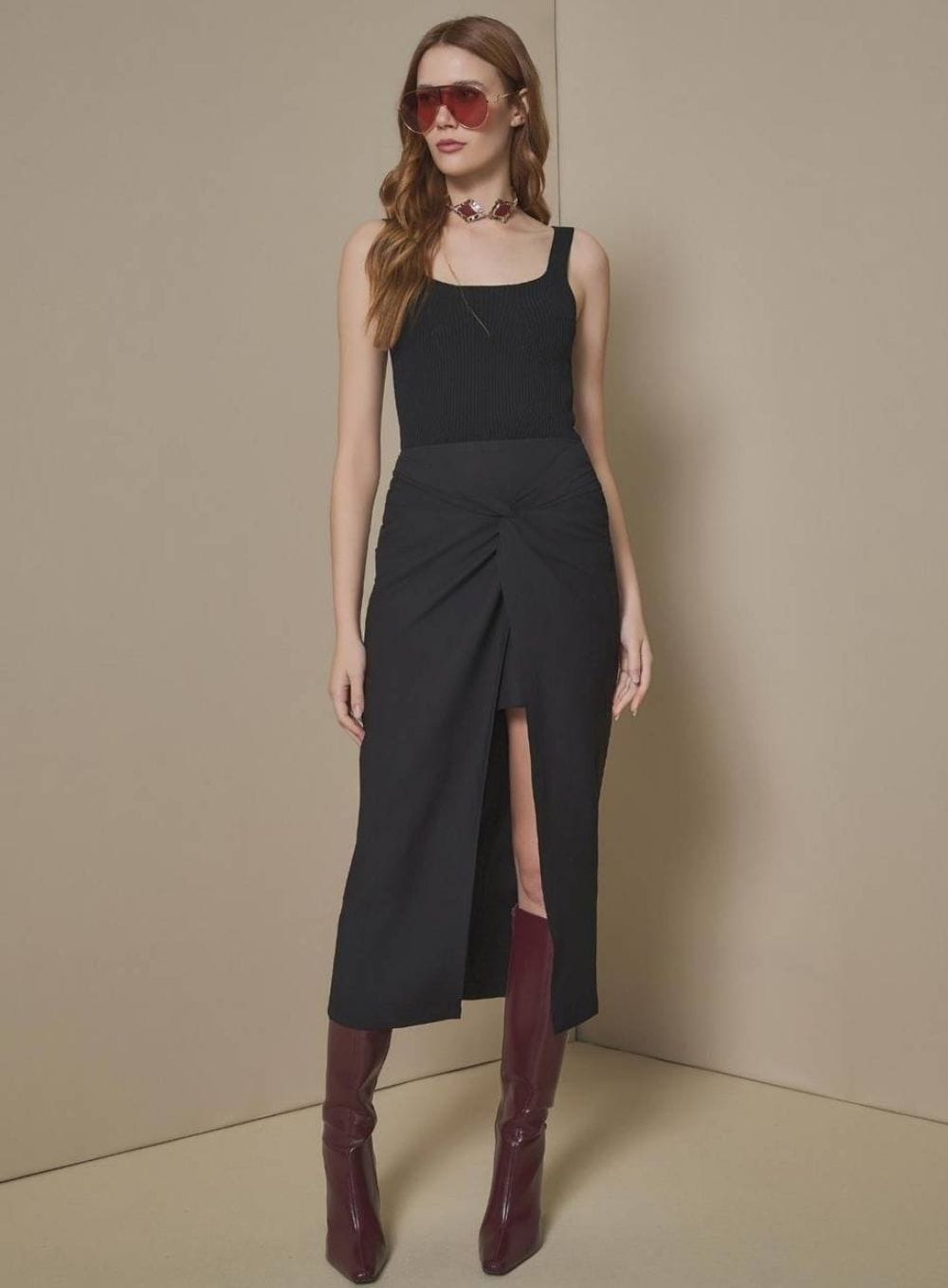 1d85abf518f170d3d6149374a5540c35.jpg SAIA MIDI COM DRAPEADO COLOR COLLECTION PRETO - Imagem 1