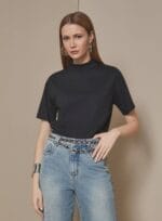 T-SHIRT BASIC GOLA ALTA RIBANA PRETO