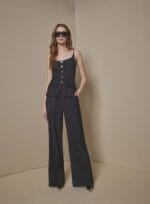 CONJUNTO BLUSA CALCA ALFAIATARIA RISCA PRETO