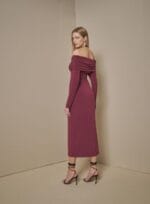 VESTIDO MIDI DECOTE MALHA GLOSS BORDO - Imagem 3